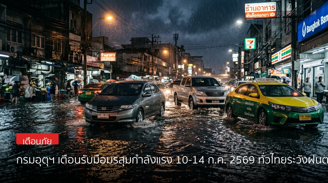 กรมอุตุฯ เตือนรับมือมรสุมกำลังแรง 10-14 ก.ค. 2569 ทั่วไทยระวังฝนตกหนักและน้ำท่วมฉับพลัน
